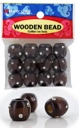 144 Large Wooden Beads w/Stone - Dark Brown