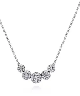 14K White Gold Round Diamond Halo Necklace