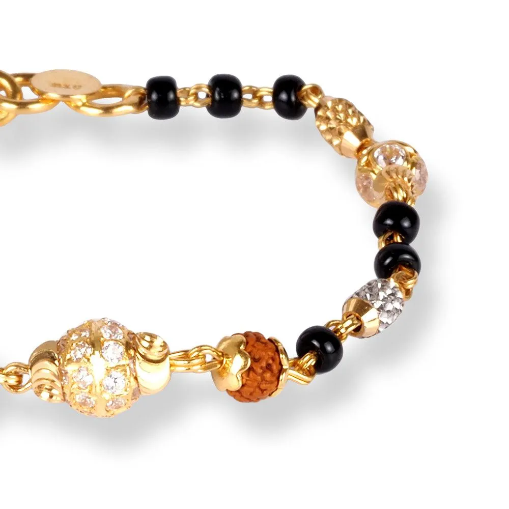 22ct Gold Children's Bracelets with Black Beads and Cubic Zirconia Stones CBR-8466