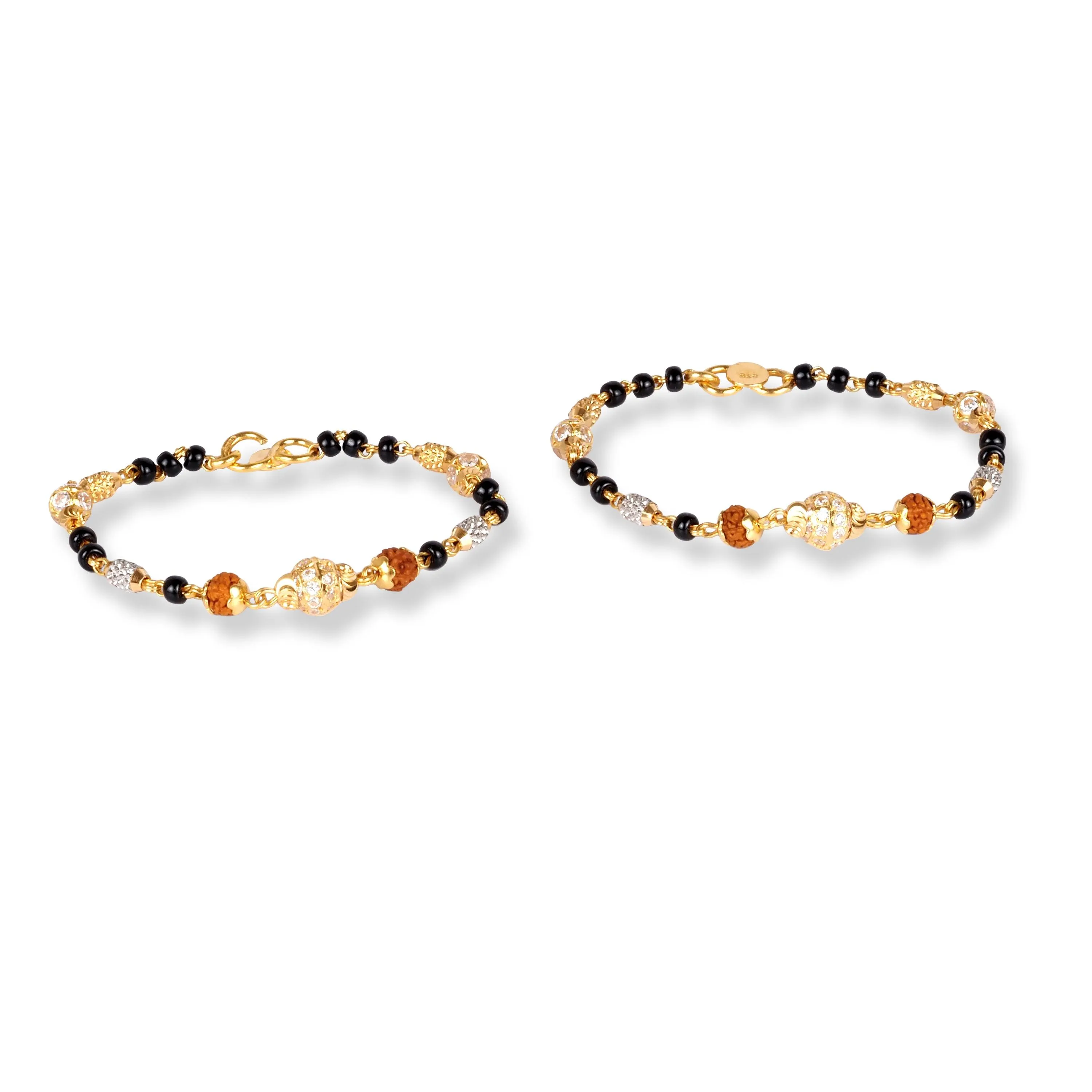 22ct Gold Children's Bracelets with Black Beads and Cubic Zirconia Stones CBR-8466