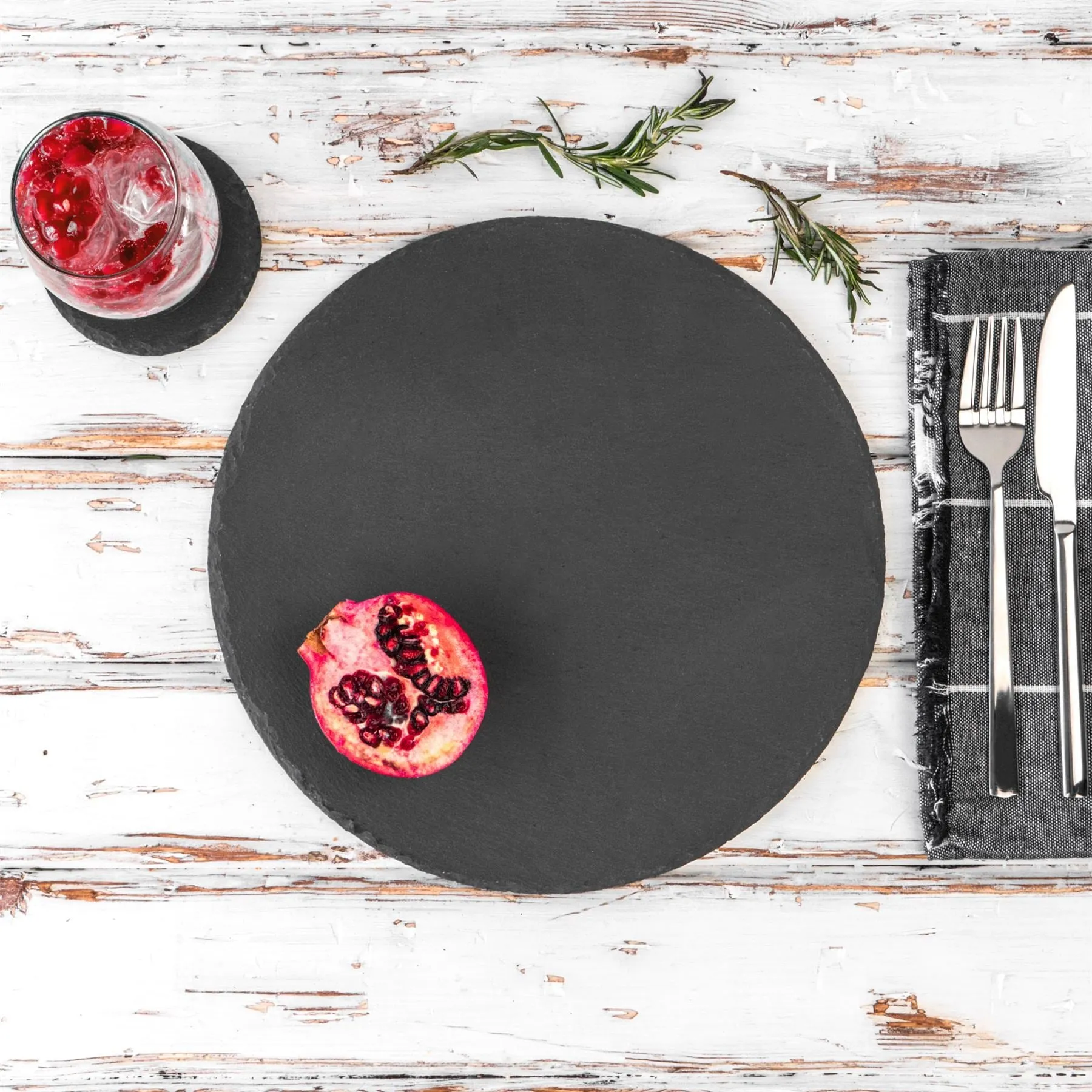 30cm Round Slate Placemats - Pack of Six - By Argon Tableware