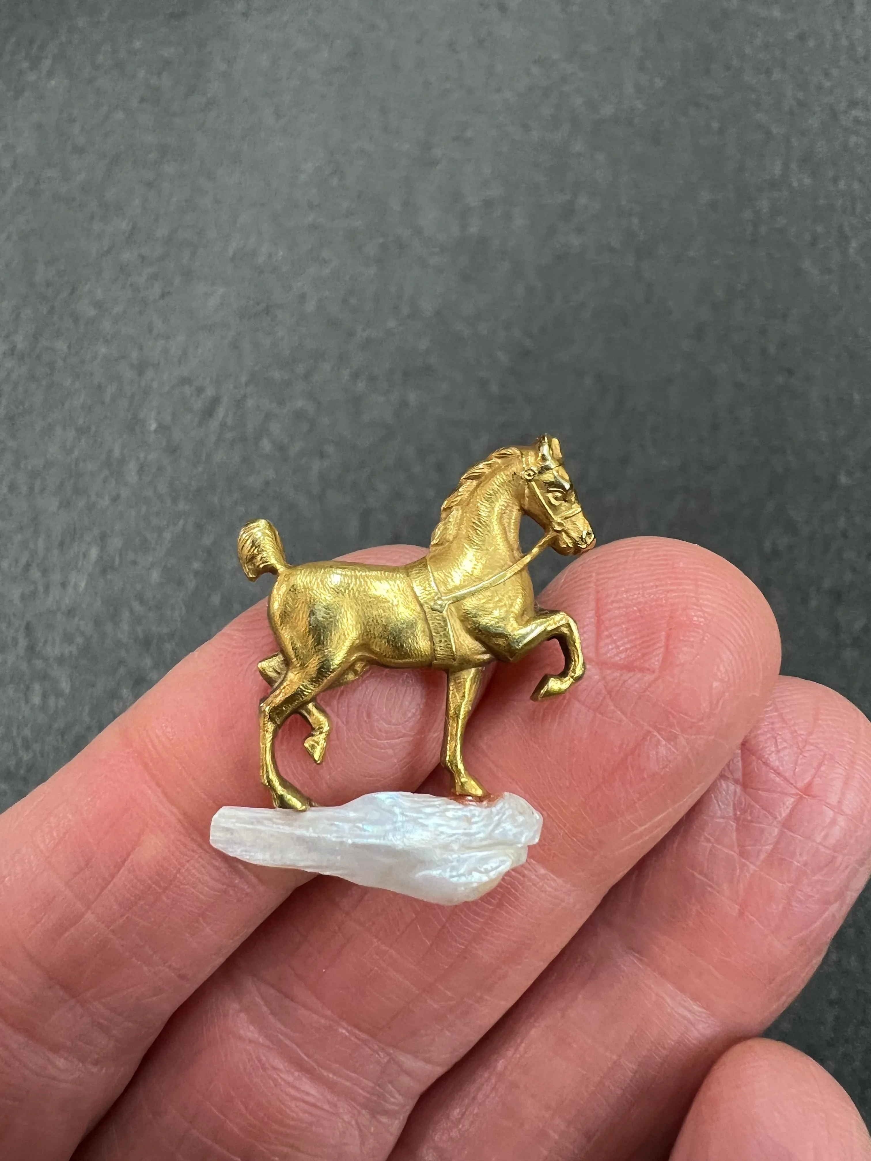 Art Nouveau Yellow Gold Horse On A Pearl Rock Brooch Circa 1900