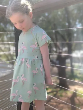 Green Flamingo Kids Dress - Premium Quality, Made in Australia