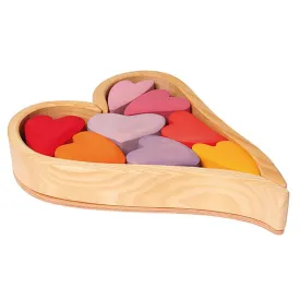 Authentic Grimms Red Heart-Shaped Wooden Building Blocks Toy Set