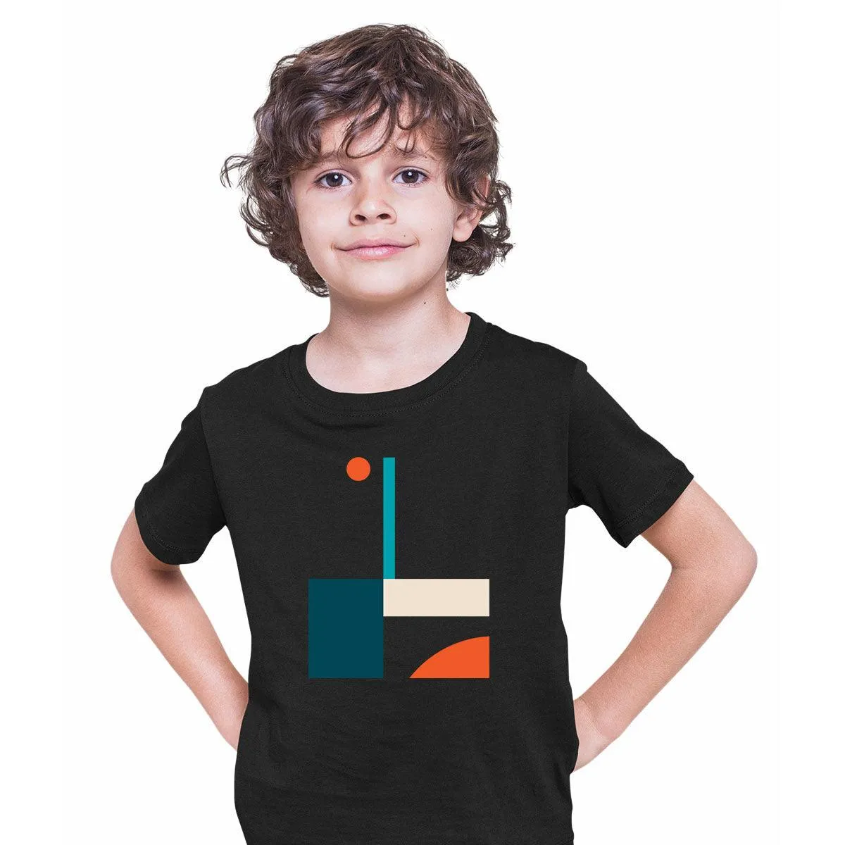 Fun Abstract Basic Shapes Art Print T-Shirt for Kids - Short Sleeve Round Neck Design