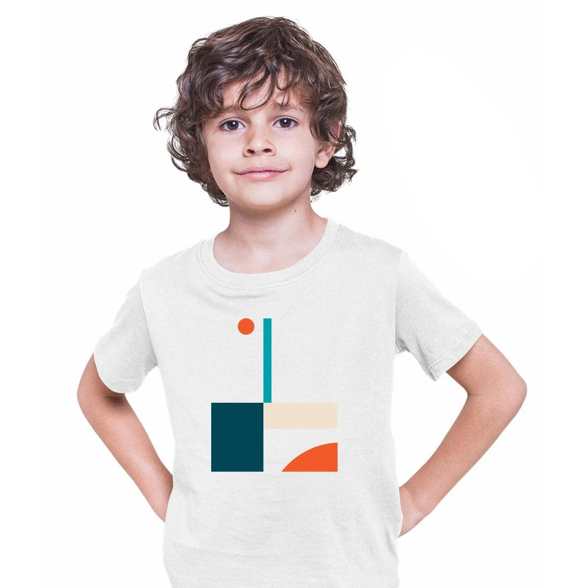 Fun Abstract Basic Shapes Art Print T-Shirt for Kids - Short Sleeve Round Neck Design