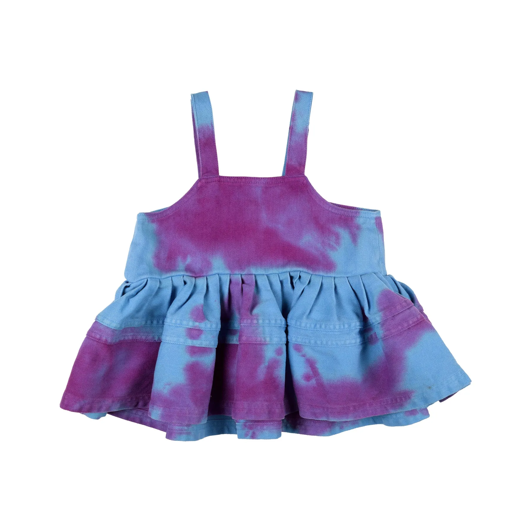 BLUE AND PURPLE TOP WITH BIG FRILL