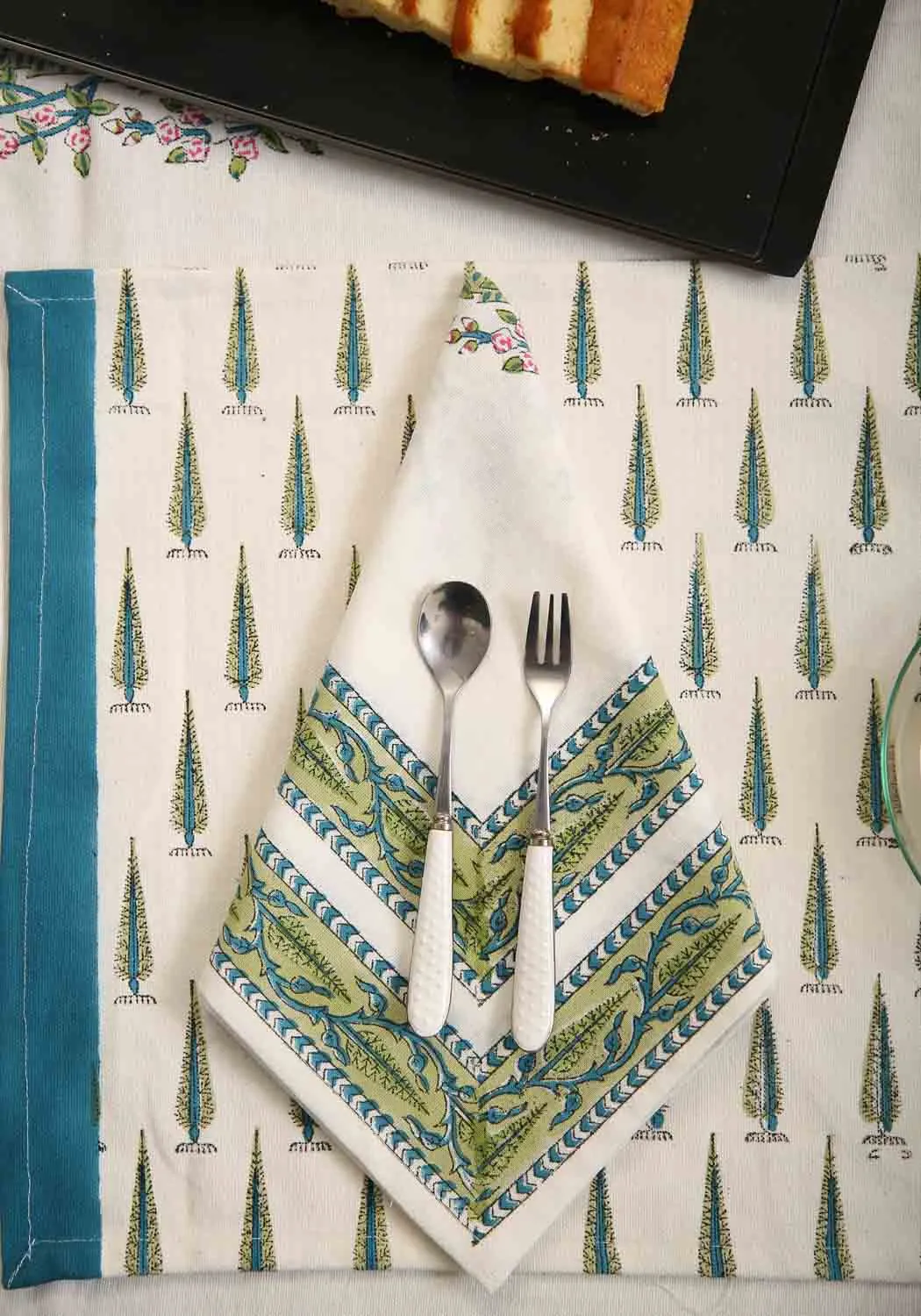 Bluebell Hand Block Print Placemat & Napkin Set