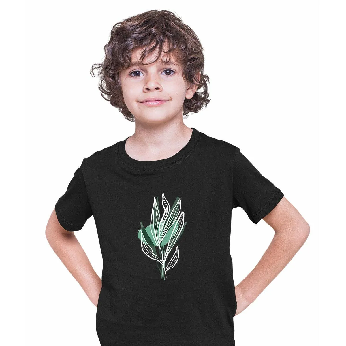 Botanical Leaf Floral T-Shirt Summer Colorful Art Print Plant Abstract T-shirt for Kids