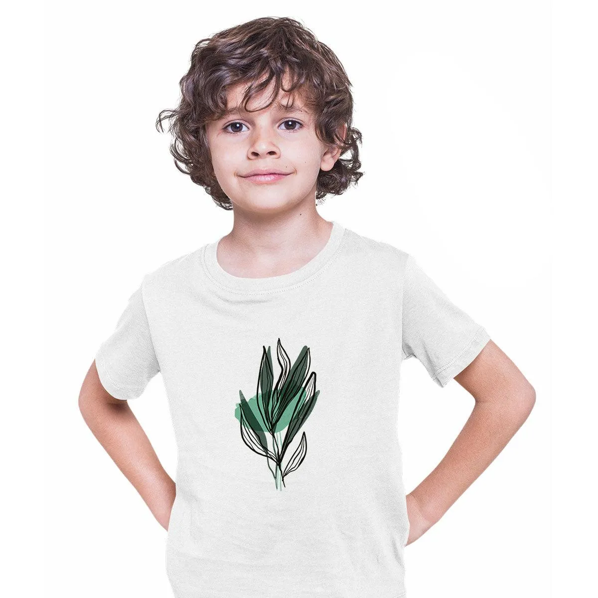 Botanical Leaf Floral T-Shirt Summer Colorful Art Print Plant Abstract T-shirt for Kids