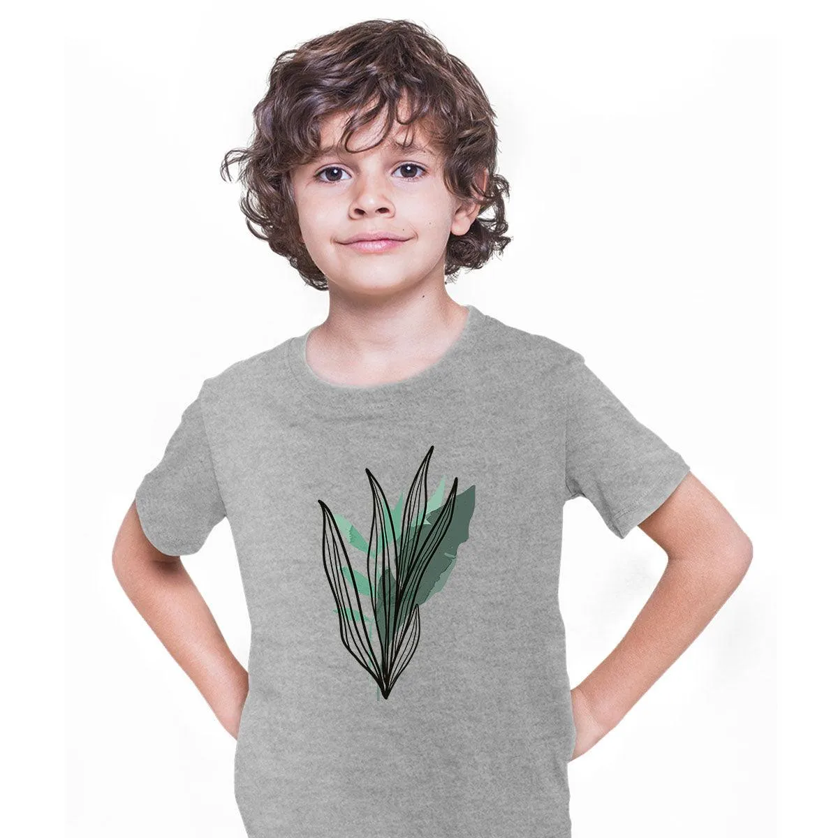 Botanical Wild Leaf Design T-Shirt Colorful Art Print Plant Abstract T-shirt for Kids