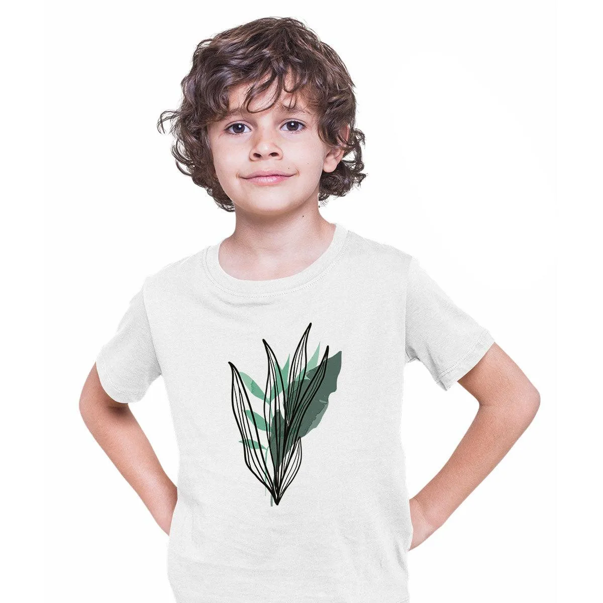 Botanical Wild Leaf Design T-Shirt Colorful Art Print Plant Abstract T-shirt for Kids