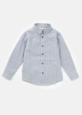 Boys Blue Vertical Striped Full Sleeves Cotton Shirt