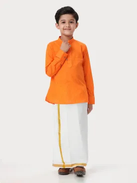 Boys Breeze Cotton Full Sleeves Orange Kurta with Dhoti Combo