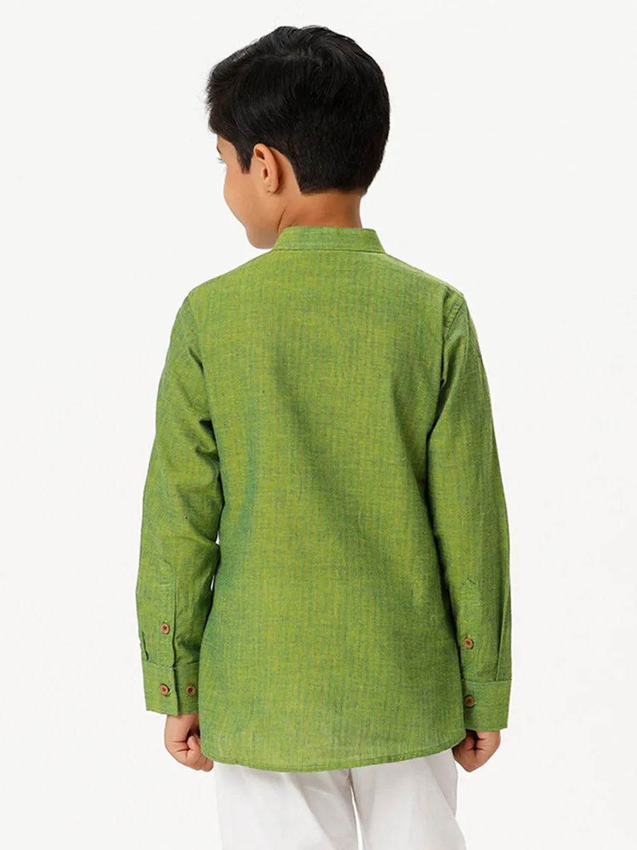 Boys Breeze Cotton Full Sleeves Yellowish Green Kurta