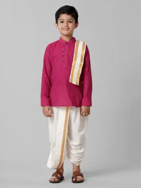 Boys Breeze Cotton Purple Kurta with Cream Elastic Panchakacham Towel Combo COT4