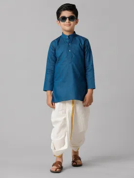 Optimized Title: Boys Navy Cotton Kurta with Cream Elastic Panchakacham Set - Stylish Combo for Festive Occasions