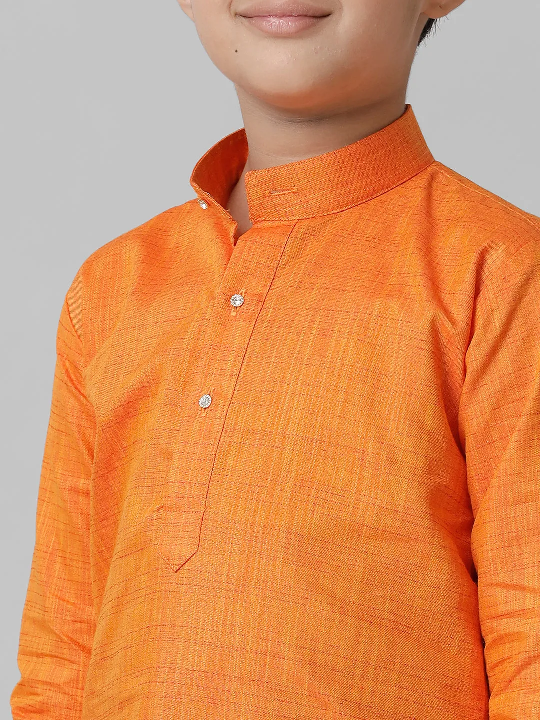 Boys Cotton Orange Kurta with Cream Elastic Panchakacham Towel Combo FS3