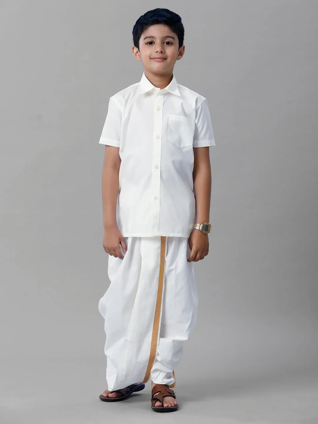 Boys Cotton White Half Sleeves Shirt Panchakacham Combo