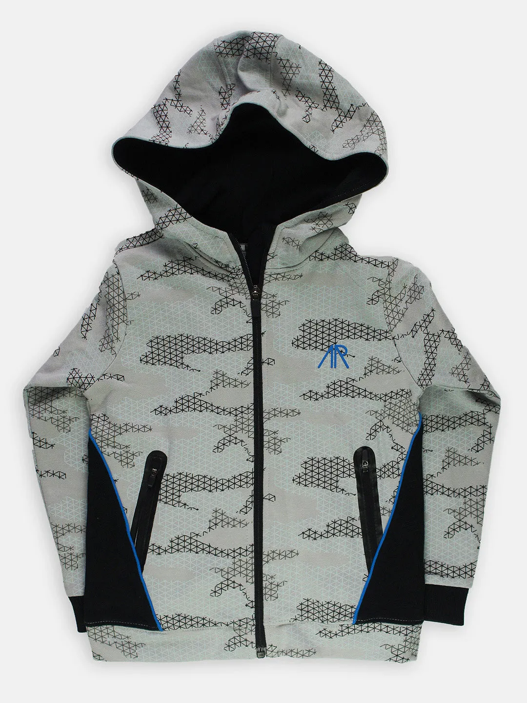 Boys Digital Camo Printed Grey Hoodie