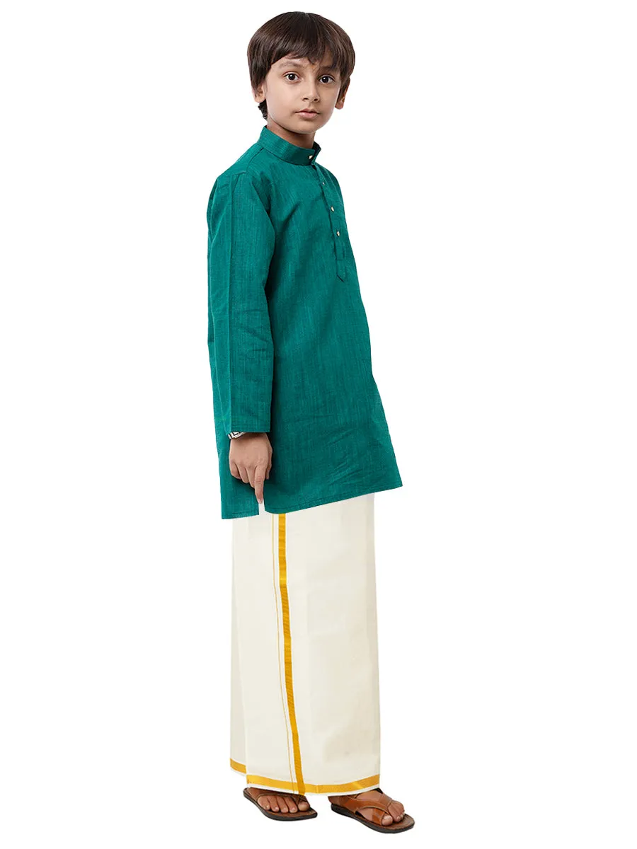 Boys Fantastic Kurta & Cream Dhoti Set Green FS5