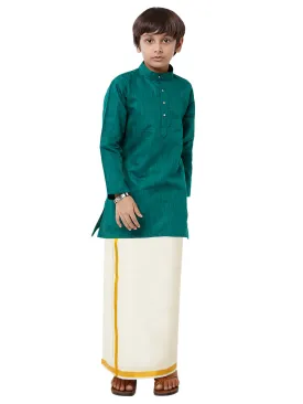 Boys Fantastic Kurta & Cream Dhoti Set Green FS5