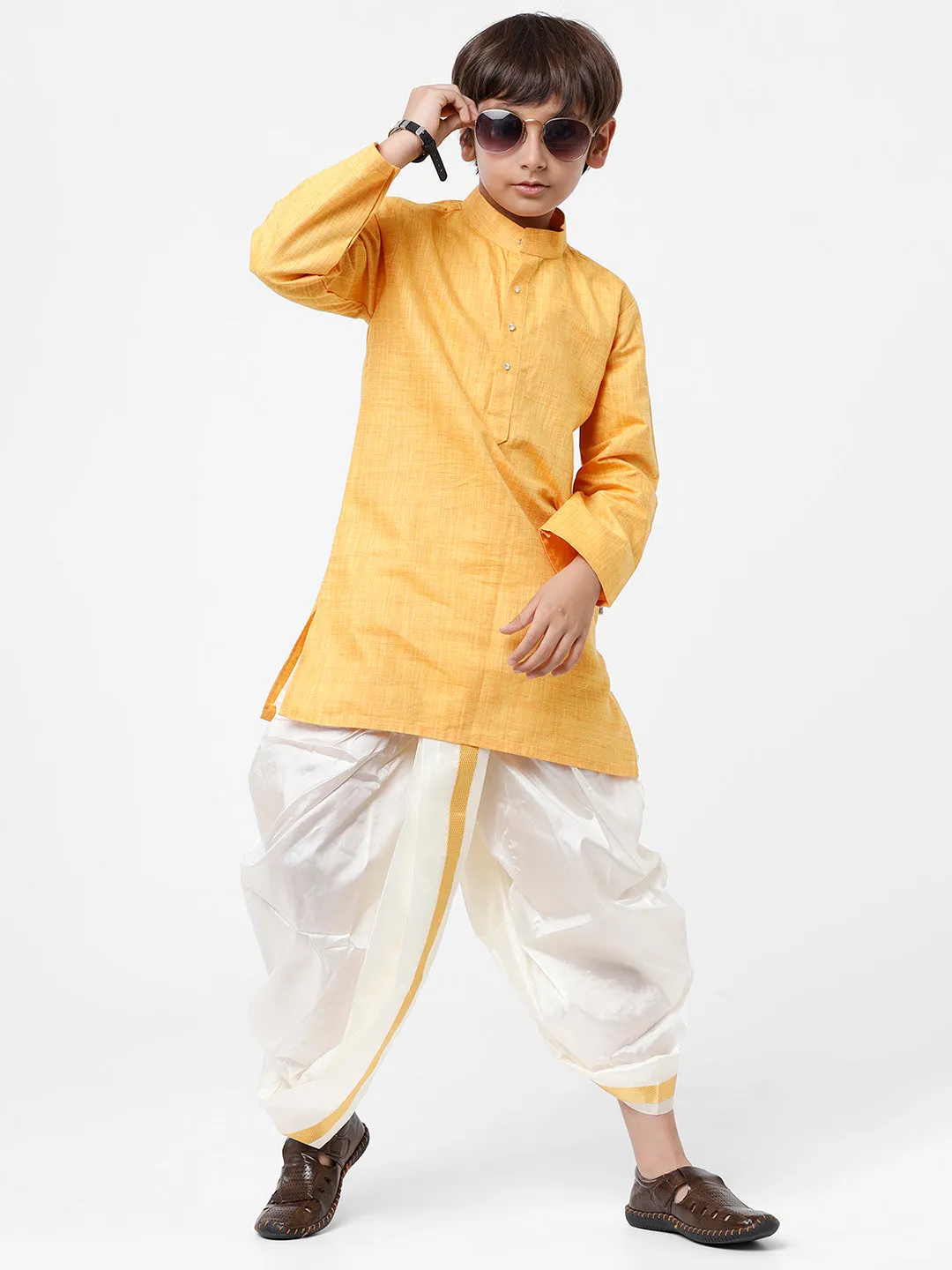 Boys Kurta & Panchakacham Set Yellow