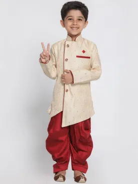 Boys' Maroon Cotton Silk Blend Kurta and Dhoti Set