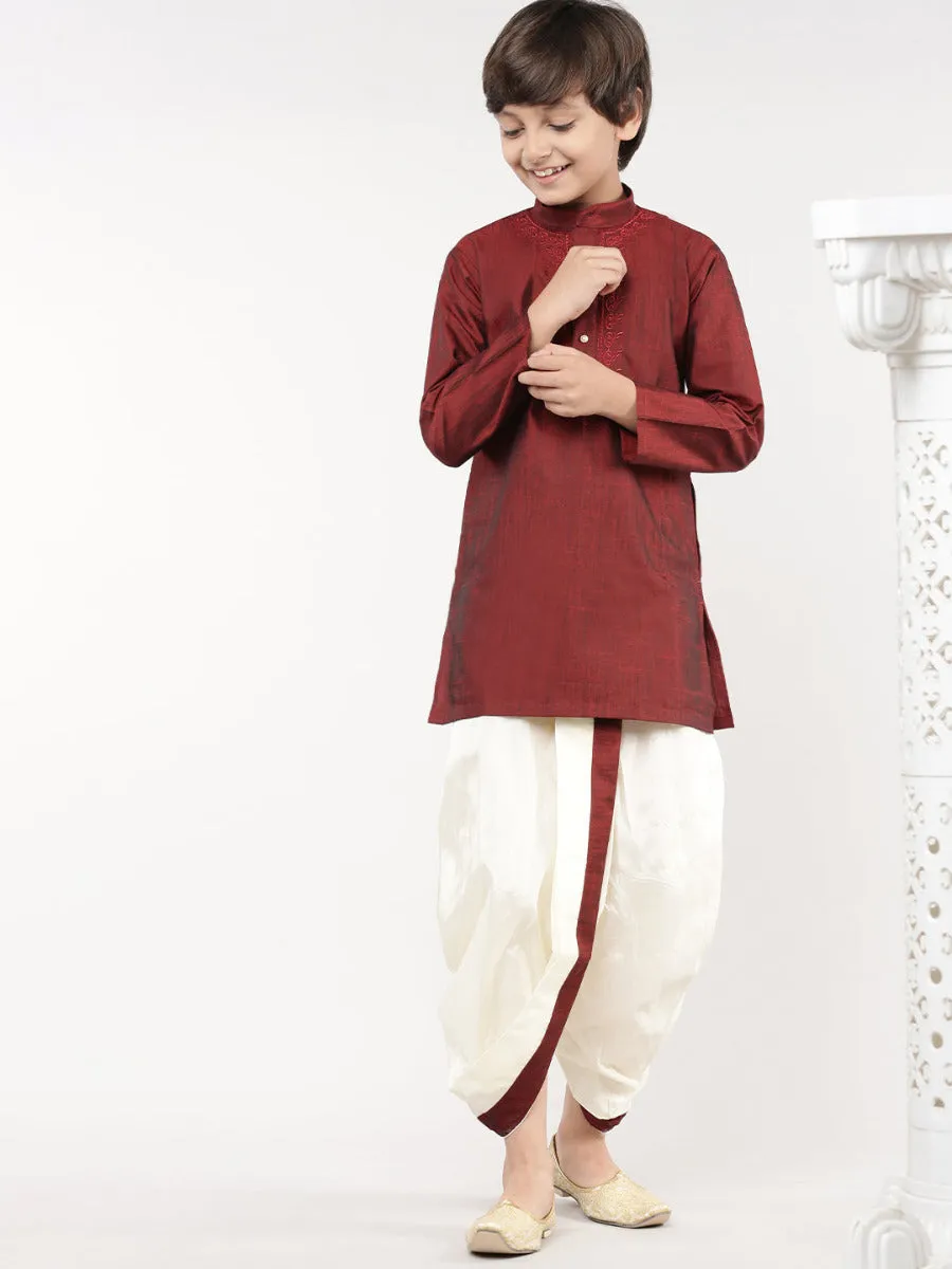 Boys Matching Kurta & Panchakacham Joy Set Maroon VB7