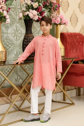 Boys Premium Texture Cotton Kurta Red