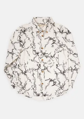 Boys Signature Printed Full Sleeves Cotton White Shirt