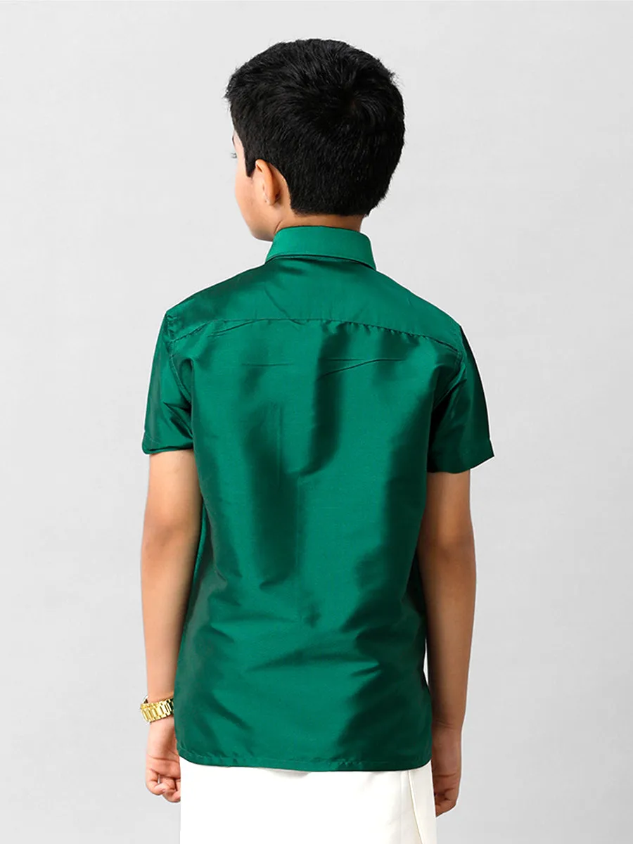 Boys Premium Silk-Cotton Blend, Dark Green, Half-Sleeve Shirt - Style K9