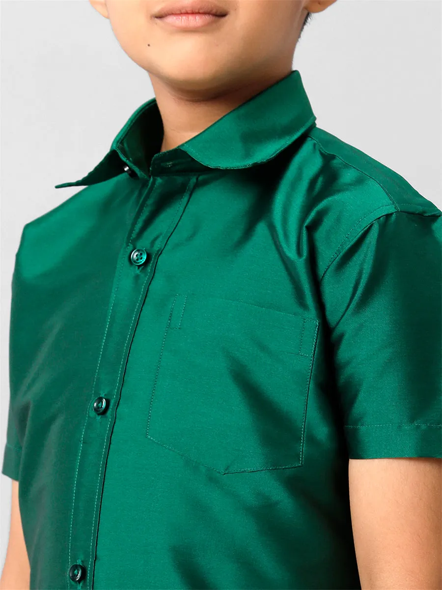 Boys Premium Silk-Cotton Blend, Dark Green, Half-Sleeve Shirt - Style K9