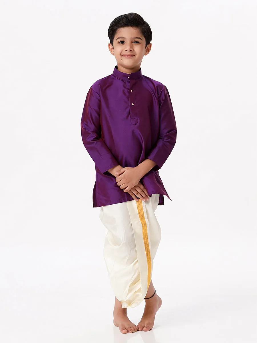 Boys Silk Cotton Full Sleeves Violet Kurta