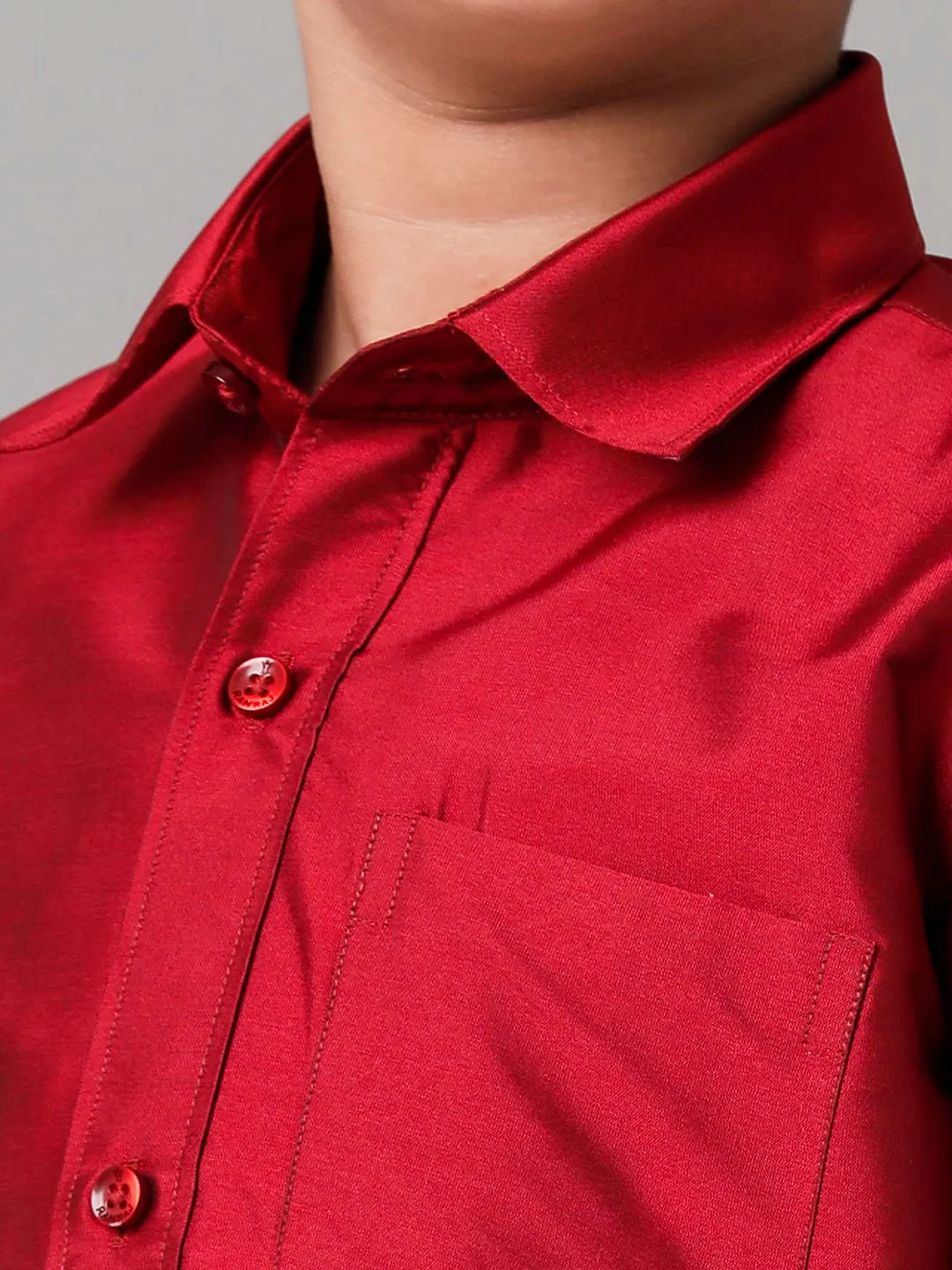 Boys Silk Cotton Red Half Sleeves Shirt with Adjustable White Dhoti Combo K8
