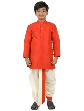 Boys Slub Kurta Panchakacham Set Fire Brick