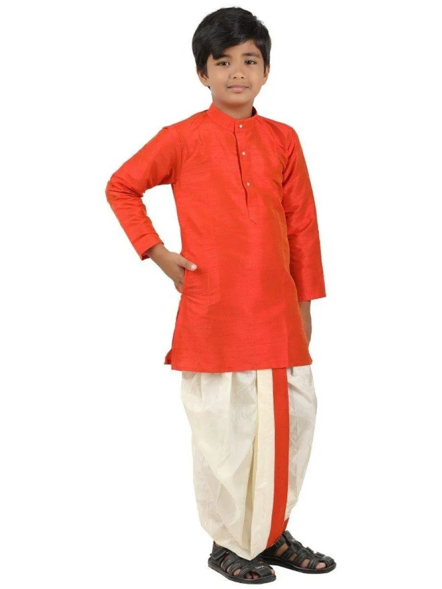 Boys Slub Kurta Panchakacham Set Fire Brick