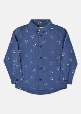 Boys Smile Printed Full Sleeves Blue Shirt