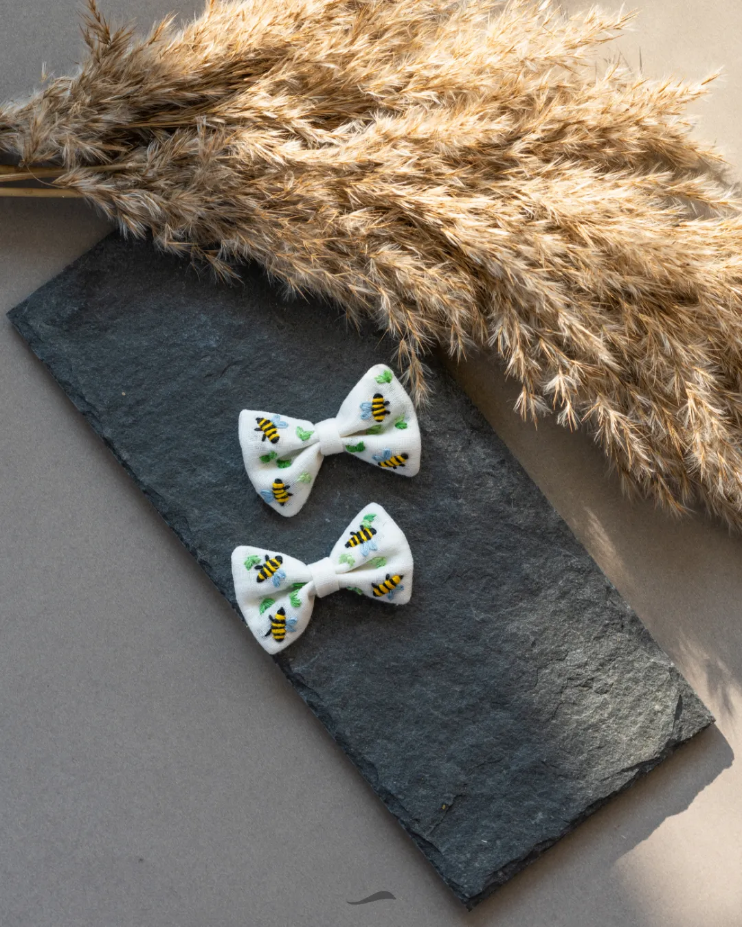 Bumble Bee Embroidered Cotton Hair Bows for Kids