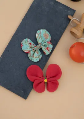 Butterfly Hair Clips Red and Green Floral Combo