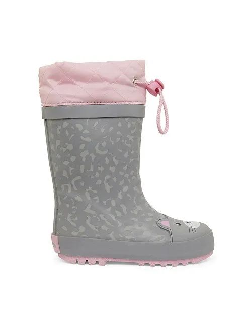 Clarks PUDDLES Gumboots in Grey Leopard (Size 23-35)