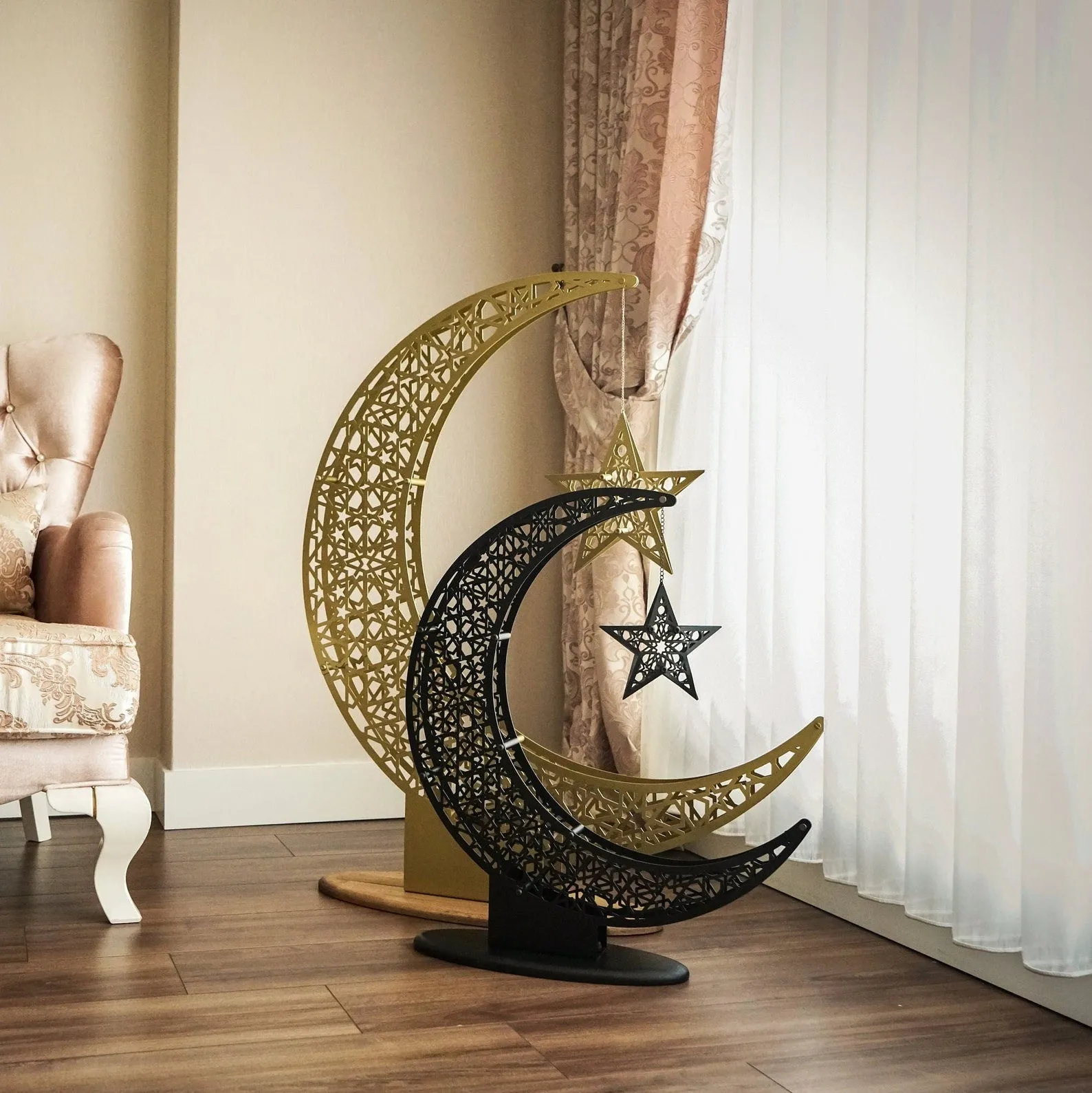 Crescent & Star Ramadan Decor - Metal Islamic Home Decoration