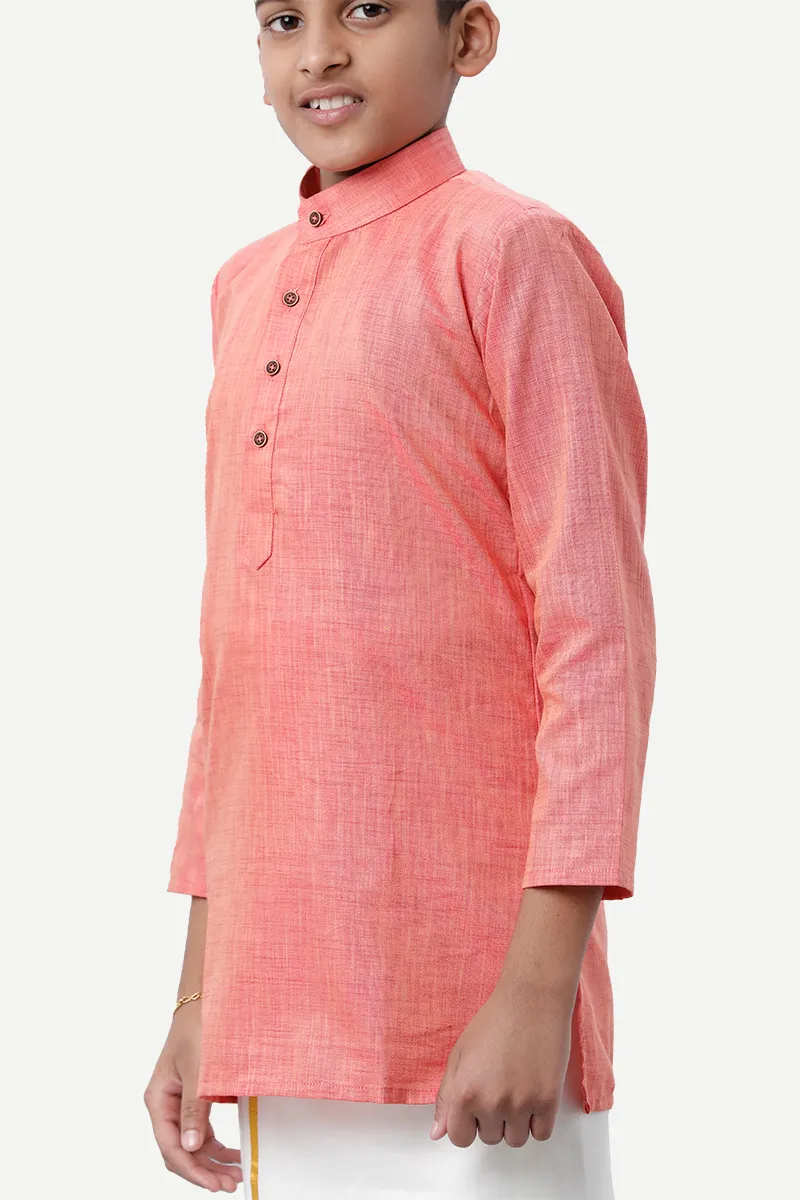 Exotic - Soft Orange Kurta and Matching Fixit Dhoti 2 In 1 Set For Kids | Uathayam