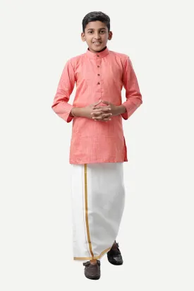 Exotic - Soft Orange Kurta and Matching Fixit Dhoti 2 In 1 Set For Kids | Uathayam