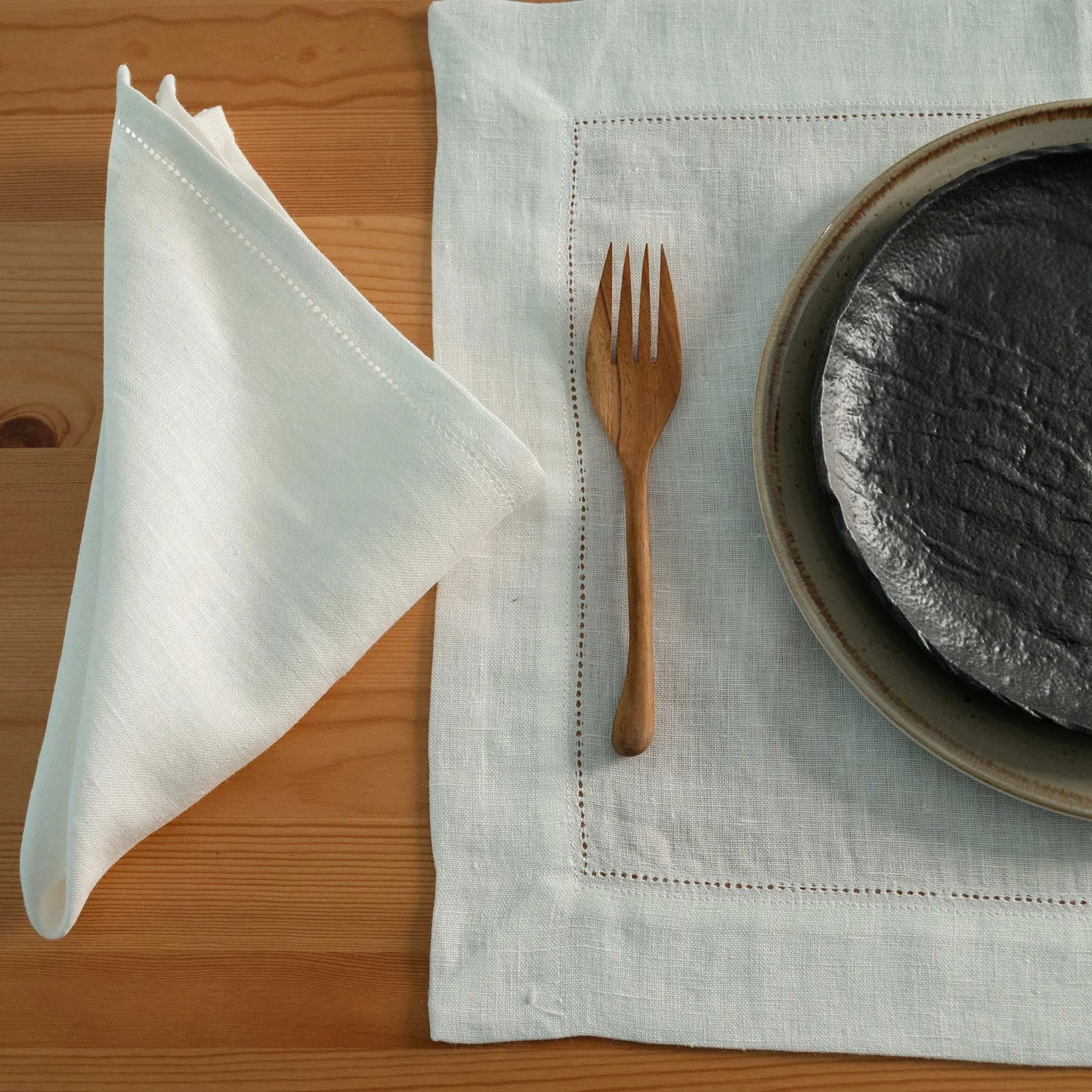 FLAXBURY 100% Organic Linen Hemstitched Placemats & Napkins