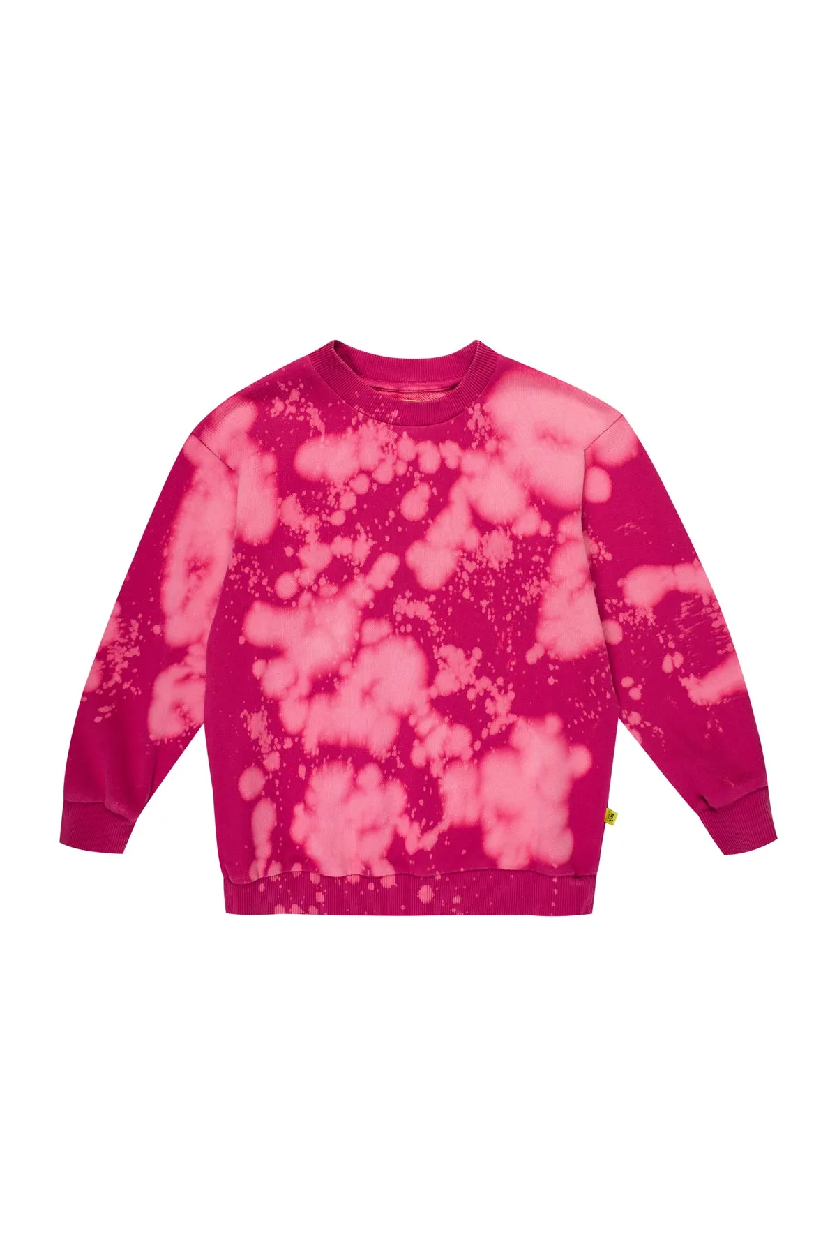 FUSCHIA AND LIGHT PINK SPLATTERED FLEECE CREW NECK