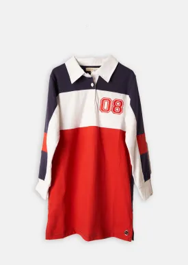 Girls Multi Colour Blocked Polo Collar Dress