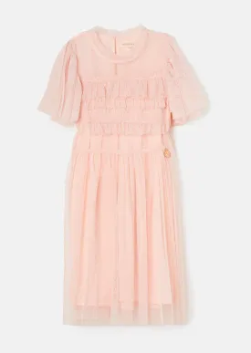 Girls Pink Glitter Woven Mesh Dress