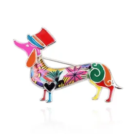 Graceful Dachshund Enamel Brooches Pin