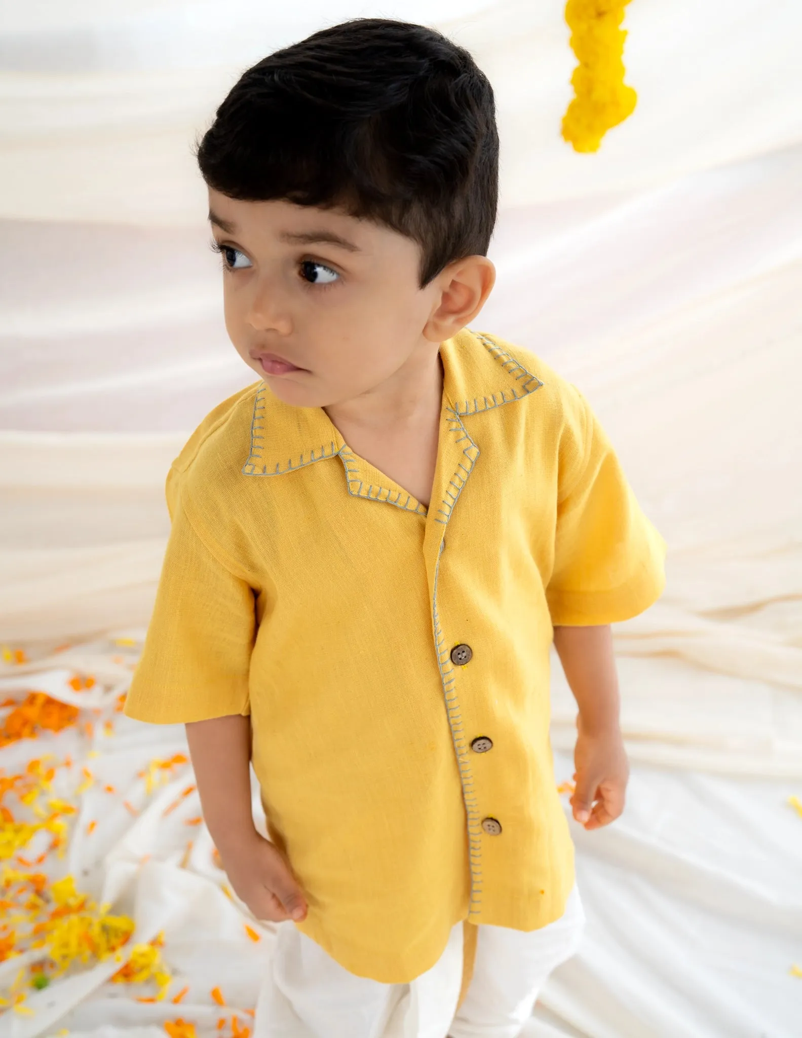 Handwoven Cotton Shirt for Kids | Spread Collar | Yellow